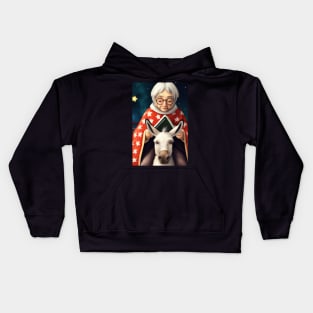 White-Haired Lady on Donkey Greeting Card Kids Hoodie